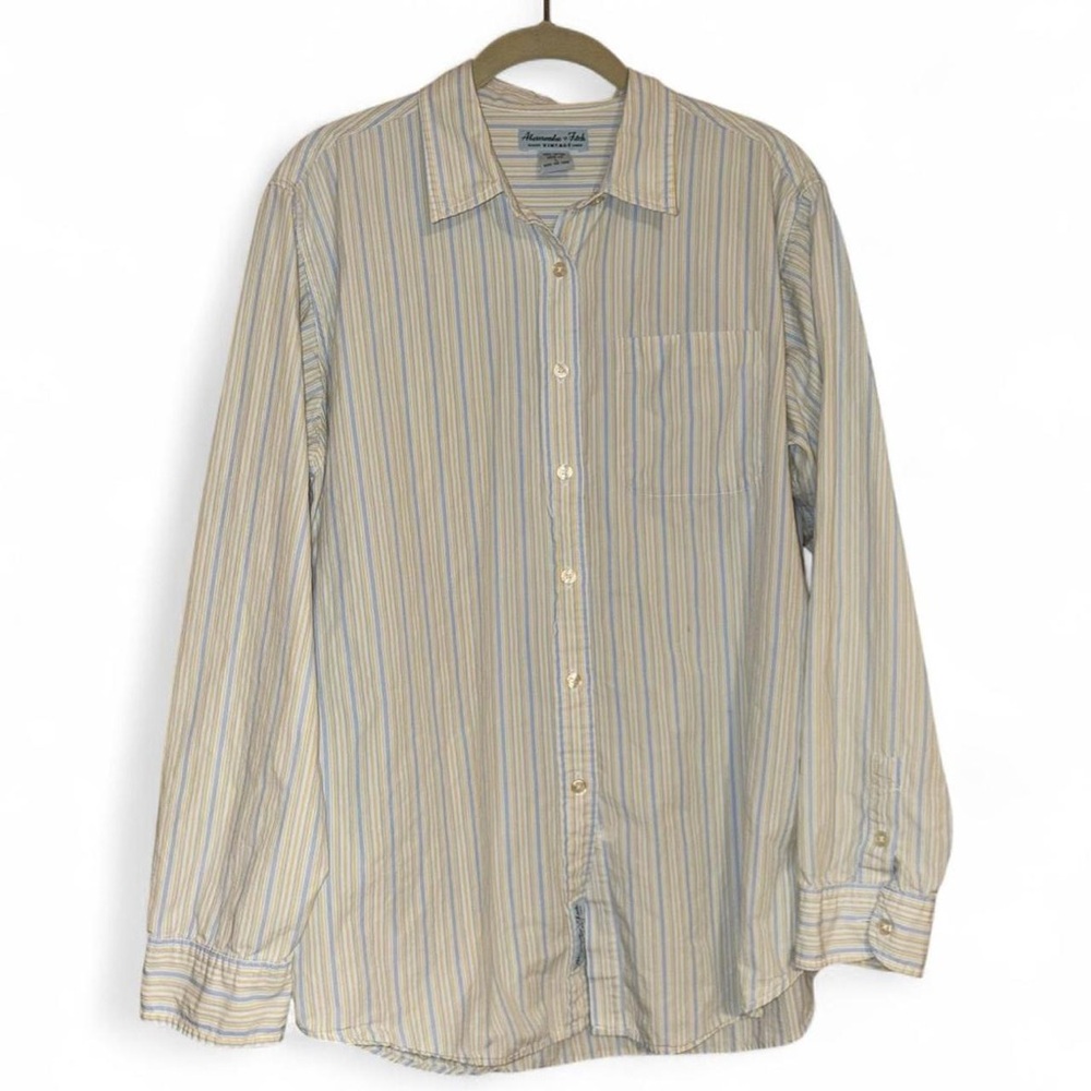Abercrombie & Fitch Vintage Blue, White, and Yellow Striped Button-Down Shirt